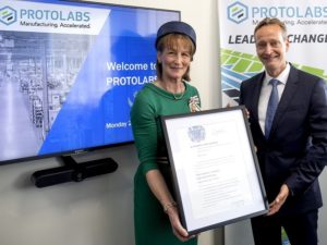 Shropshire’s Lord Lieutenant Anna Turner, who is the Queen’s Representative in the county, presenting the 2019 winner Protolabs Europe with its award