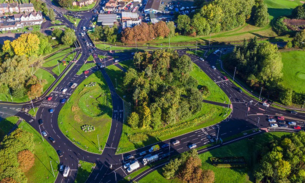 View of a roundabout in Shrewsbury from above