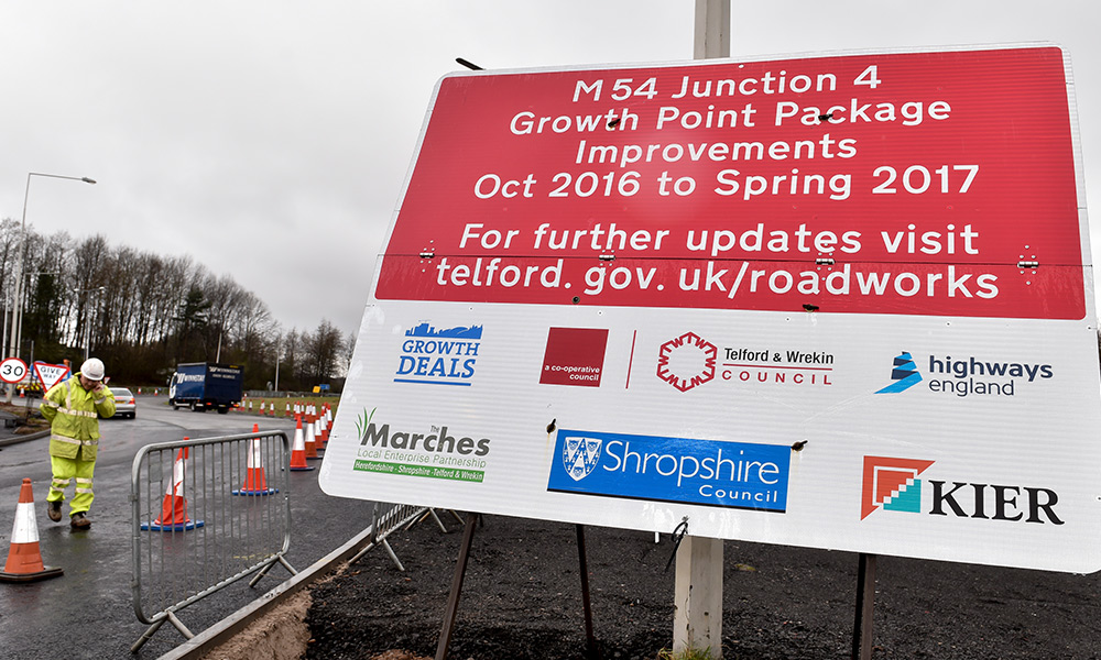 Road improvement sign in Telford